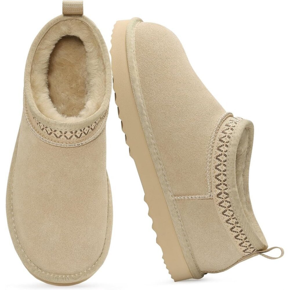 Women's Suede Mini Boots Winter Fuzzy Snow Boots Short Ankle Boot Fur Sand